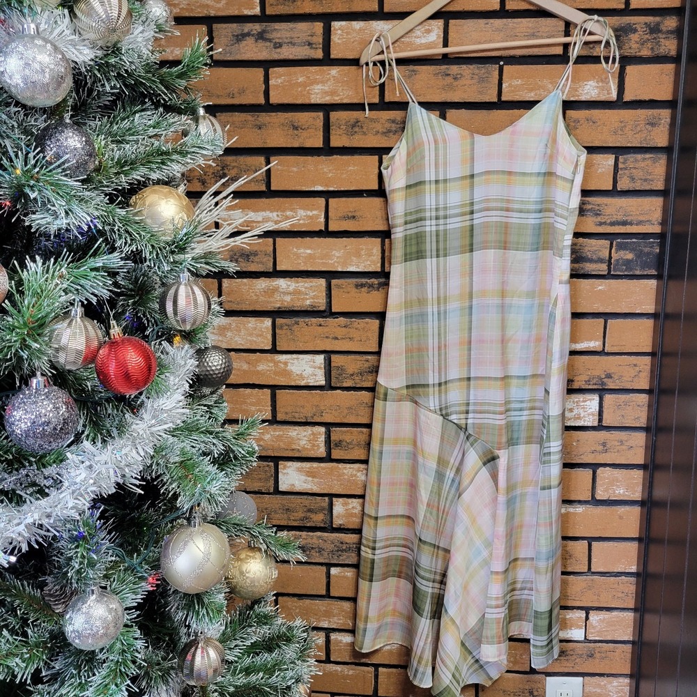 Zara Pastel Plaid Midi Dress in Pink, Green and Cream